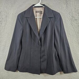 M Siamo Womens Wool Silk Blazer Jacket Black Whipstitch Tailored Size 10